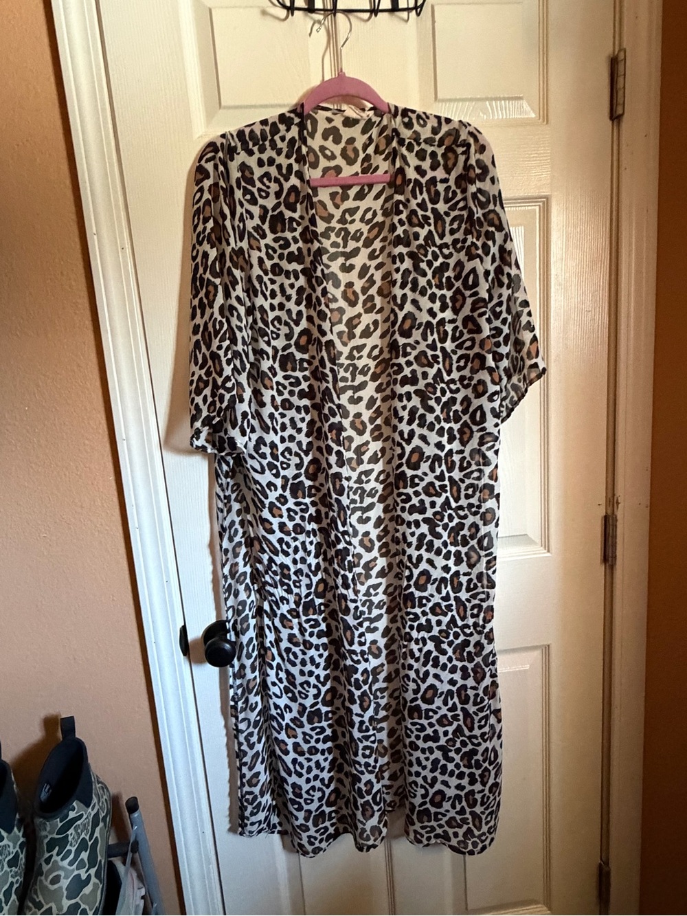 Leopard Print Open-Front Kimono - Brown/Black